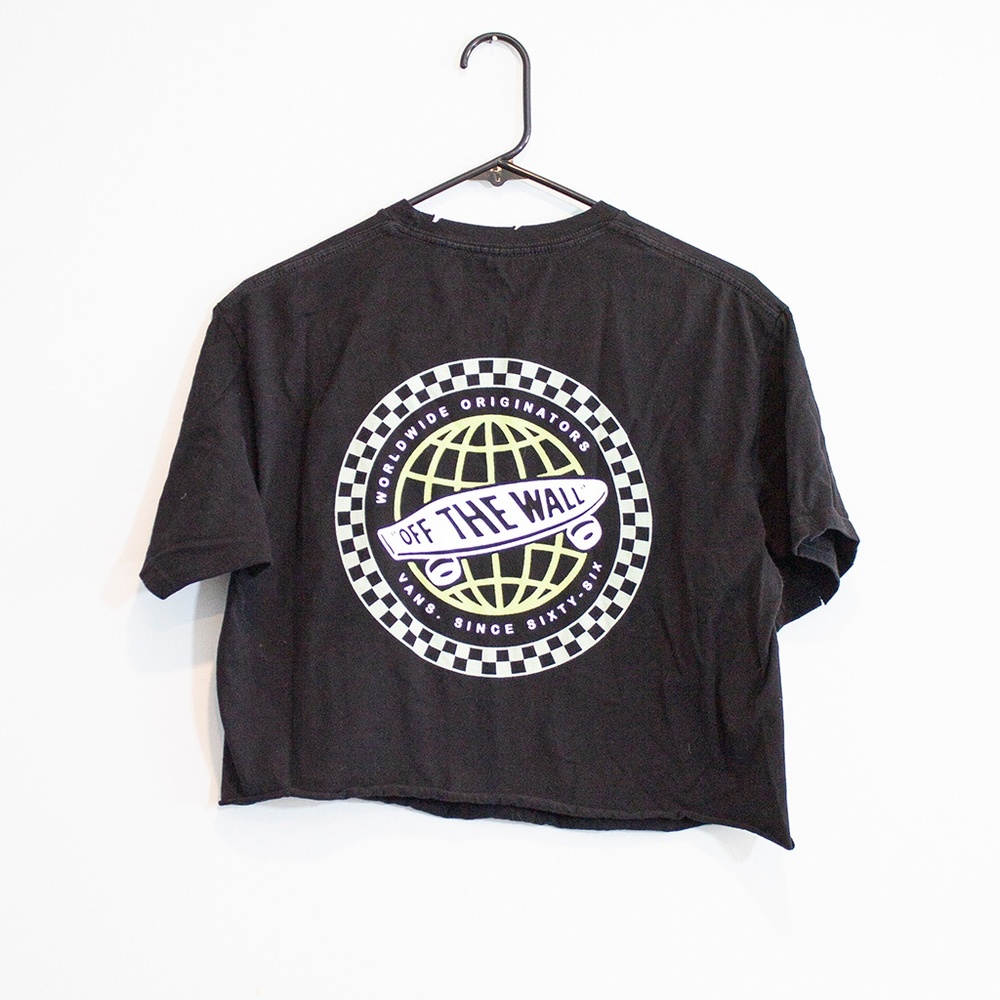 Cropped Vans Black Logo T-Shirt Size M Hand Worn
